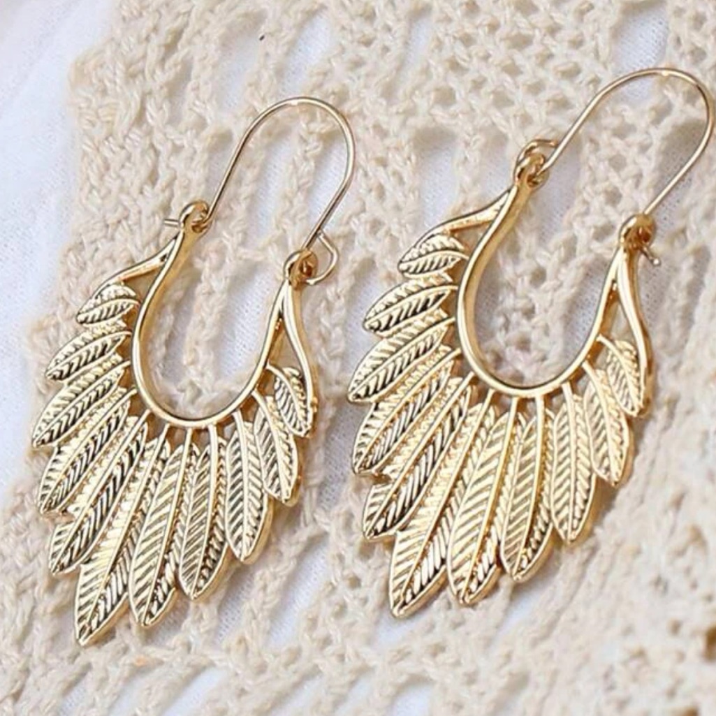 Yellow Gold Color Leaf Earrings